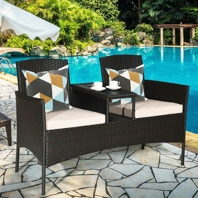 Jardim ao ar livre café acampamento pátio cadeira festa pe rattan vime loveseat conjunto