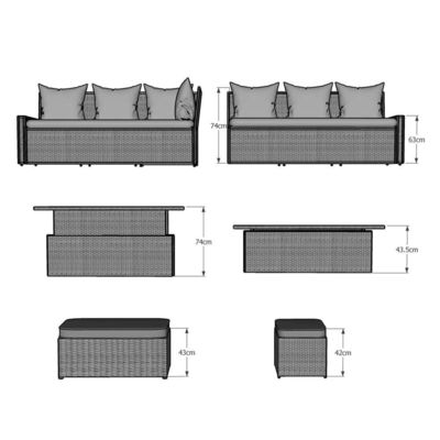 Mobiliário de exterior geral AJUNION Jardim seccional de todos os climas Sofá com mesa ascendente