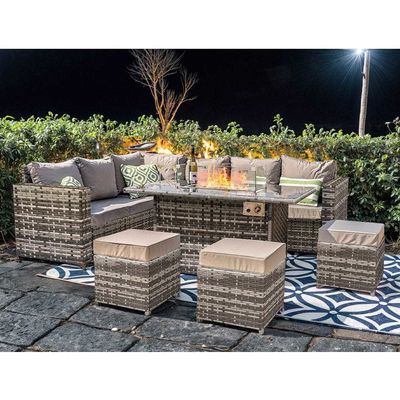 Mobiliário Modular Wicker Rattan Outdoor Set com Mesa de Fogo AJUNION Garden Design