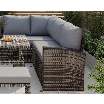 Melhore o seu pátio com móveis de jardim AJUNION Sofá de rotão e mesa ajustável