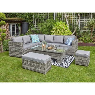 9 lugares Rattan tecido mobiliário de jardim conjunto com design moderno e mesa ajustável