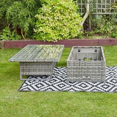 9 lugares Rattan tecido mobiliário de jardim conjunto com design moderno e mesa ajustável