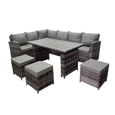 AJUNION 9 Piece Rattan Jardim de Jantar Conjunto de Mobiliário de Limpeza de Rattan