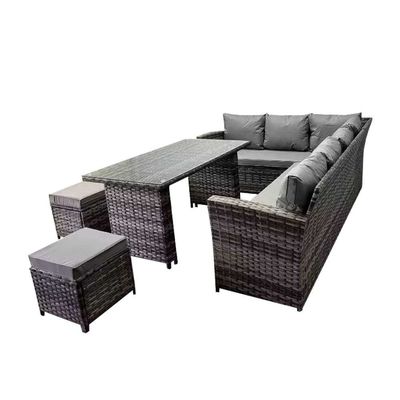 AJUNION 9 Piece Rattan Jardim de Jantar Conjunto de Mobiliário de Limpeza de Rattan