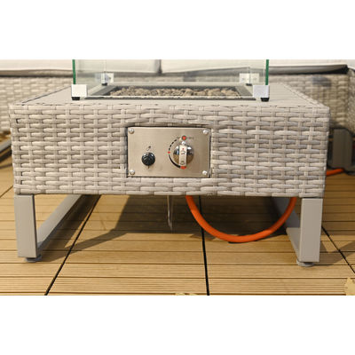 Sofá exterior de rotão com mesa de fogão e caixa de armazenamento