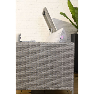 Sofá exterior de rotão com mesa de fogão e caixa de armazenamento