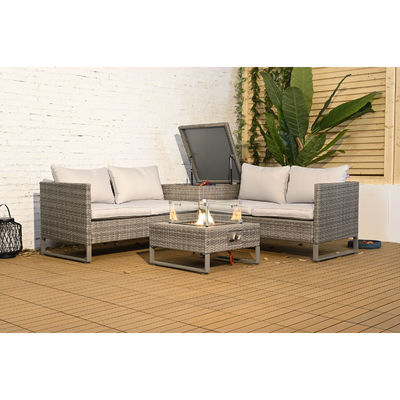 Sofá exterior de rotão com mesa de fogão e caixa de armazenamento