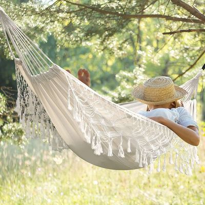Cama de hamaca de algodão duplo balanço pendente dobrável para acampamento e jardim