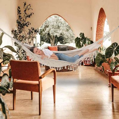 Cama de hamaca de algodão duplo balanço pendente dobrável para acampamento e jardim
