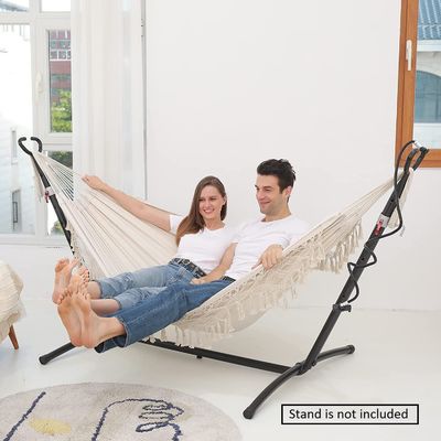 Cama de hamaca de algodão duplo balanço pendente dobrável para acampamento e jardim