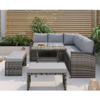 PE Rattan Todos os Tempos Mobiliário de Jardim Conjunto de Recreação Sofá de Esquina ao Ar livre Conjunto de Lounge