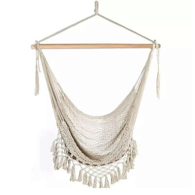 Cadeira de cama de algodão portátil de jardim ao ar livre com suporte de madeira Tassel