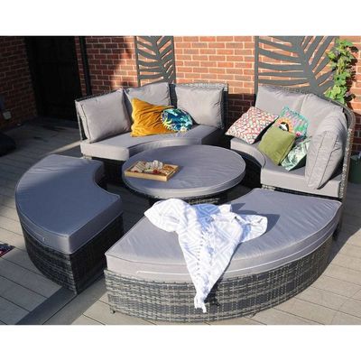 Mesa de jantar ajustável Wicker Sofa Tecido Conjunto para Mobiliário de cama de dia ao ar livre por AJUNION