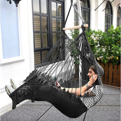 Cadeira de cama de algodão portátil de jardim ao ar livre com suporte de madeira Tassel