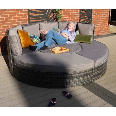 Mesa de jantar ajustável Wicker Sofa Tecido Conjunto para Mobiliário de cama de dia ao ar livre por AJUNION