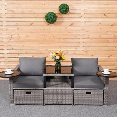 Sofá de salão de quintal com Wicker Rattan PE em Vários Desenhos Seccionais