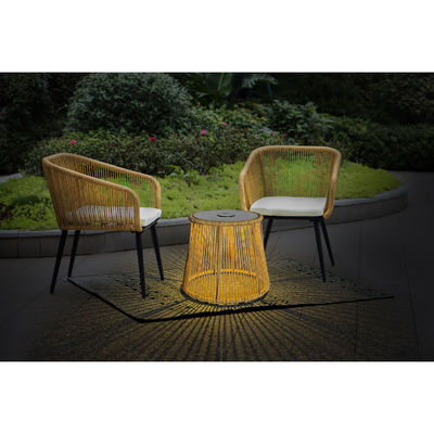 Moderno Design 3 Peças Bistro Conjunto Wicker Rattan Chair Mobiliário com luz solar LED