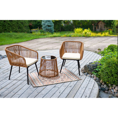 Moderno Design 3 Peças Bistro Conjunto Wicker Rattan Chair Mobiliário com luz solar LED