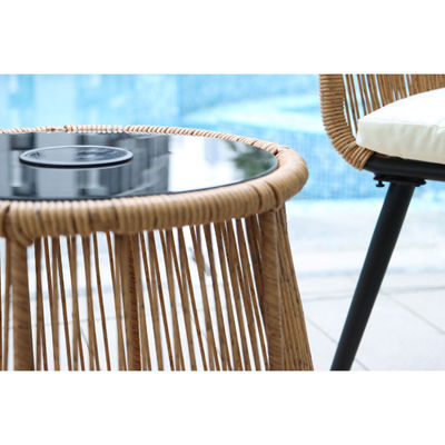 Moderno Design 3 Peças Bistro Conjunto Wicker Rattan Chair Mobiliário com luz solar LED