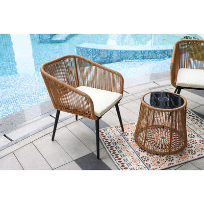 Moderno Design 3 Peças Bistro Conjunto Wicker Rattan Chair Mobiliário com luz solar LED