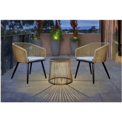 Moderno Design 3 Peças Bistro Conjunto Wicker Rattan Chair Mobiliário com luz solar LED