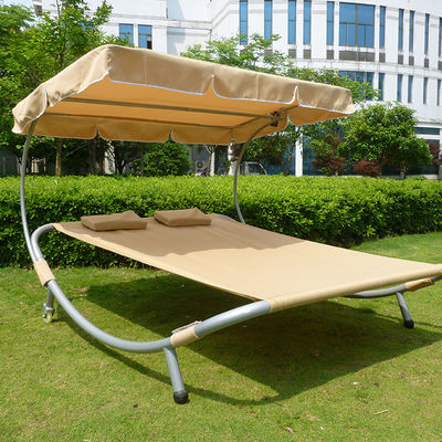 Fazenda de jardim ao ar livre Leito de sol duplo com dossel e rodas Aproveite o sol com conforto