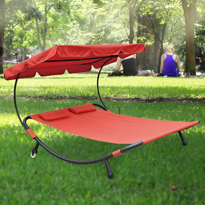 Fazenda de jardim ao ar livre Leito de sol duplo com dossel e rodas Aproveite o sol com conforto