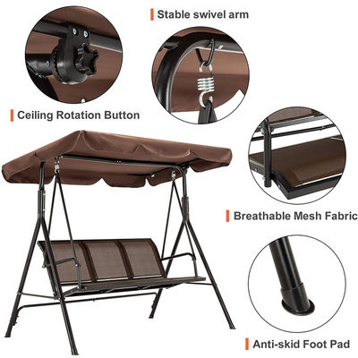 Mobiliário de exterior para adultos Tecido de metal Teslin 3 lugares Macaco Swing Chair com dossel