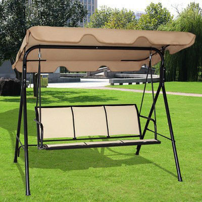 Mobiliário de exterior para adultos Tecido de metal Teslin 3 lugares Macaco Swing Chair com dossel