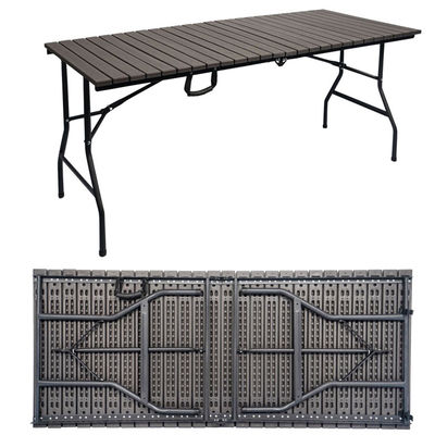 Metal para exterior dobrável portátil madeira de grãos HDPE plástico dobrável cerveja mesa de jantar de piquenique