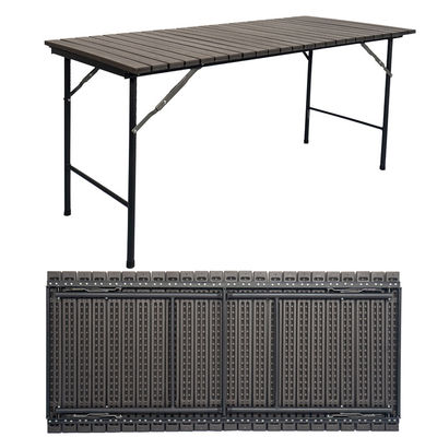 Metal para exterior dobrável portátil madeira de grãos HDPE plástico dobrável cerveja mesa de jantar de piquenique