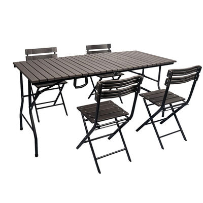 Metal para exterior dobrável portátil madeira de grãos HDPE plástico dobrável cerveja mesa de jantar de piquenique