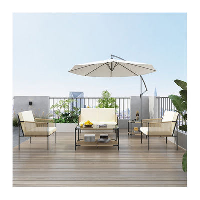 AJUNION Conjunto de mobiliário para pátio de metal Rattan Mobiliário de exterior tecido com mesa de café