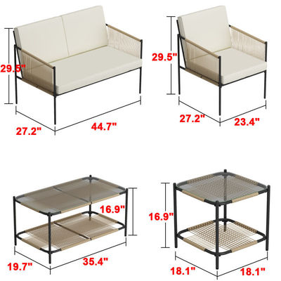 AJUNION Conjunto de mobiliário para pátio de metal Rattan Mobiliário de exterior tecido com mesa de café
