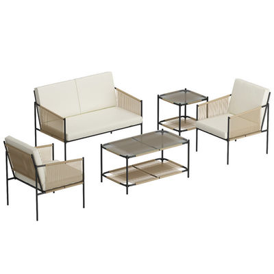 AJUNION Conjunto de mobiliário para pátio de metal Rattan Mobiliário de exterior tecido com mesa de café