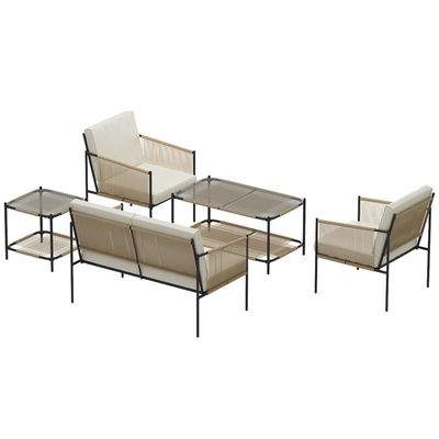 AJUNION Conjunto de mobiliário para pátio de metal Rattan Mobiliário de exterior tecido com mesa de café