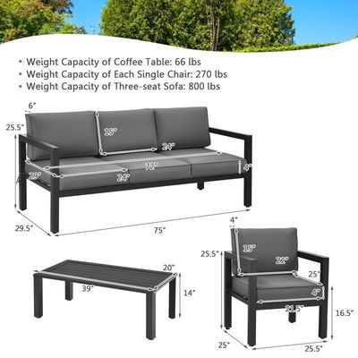 AJUNION 4 Peças Patio Mobiliário Assento Conjunto Alumínio Exterior para estilo de design moderno