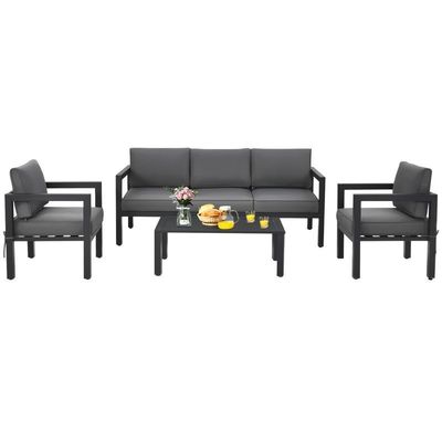 AJUNION 4 Peças Patio Mobiliário Assento Conjunto Alumínio Exterior para estilo de design moderno