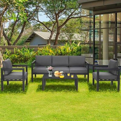 AJUNION 4 Peças Patio Mobiliário Assento Conjunto Alumínio Exterior para estilo de design moderno