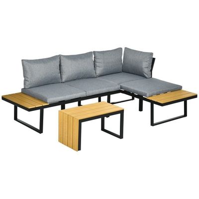 Conjunto de Sofá AJUNION Conjunto de Sofá de Esquina de Alumínio para Mobiliário de Jardim Modular