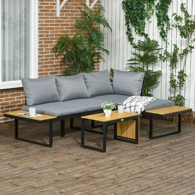 Conjunto de Sofá AJUNION Conjunto de Sofá de Esquina de Alumínio para Mobiliário de Jardim Modular