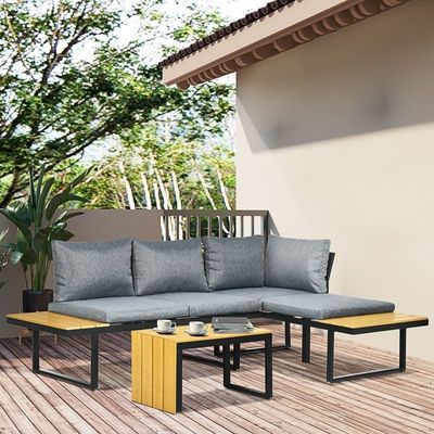 Conjunto de Sofá AJUNION Conjunto de Sofá de Esquina de Alumínio para Mobiliário de Jardim Modular
