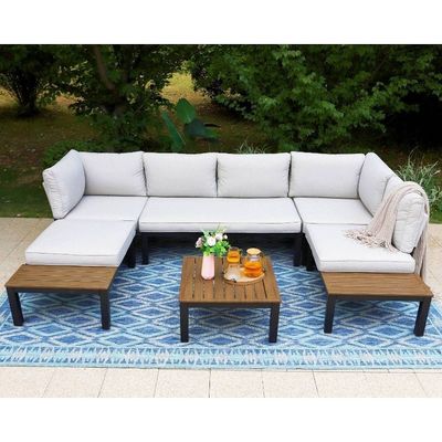 Conjunto de Patio Modular de Alumínio AJUNION Forma U Grande Tamanho Mobiliário Exterior Sofá Seccional