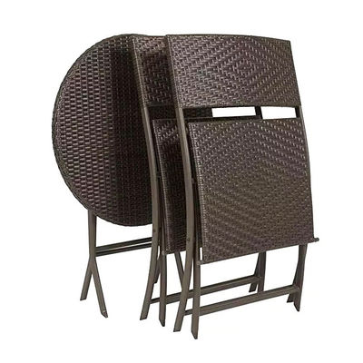 Conjunto de móveis de pátio externo com mesa e cadeira de refeição de vime de ratão PE dobrável
