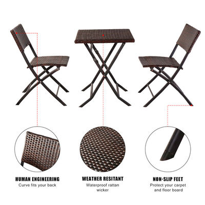 Conjunto de móveis de pátio externo com mesa e cadeira de refeição de vime de ratão PE dobrável