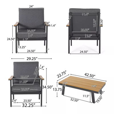 Sofá de jardim específico AJUNION 4 peças mobiliário de alumínio para o exterior com mesa de café