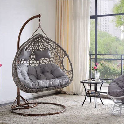 Balcão ao ar livre pátio jardim pátio Pe Rattan Wicker Egg Swing Chair com suporte