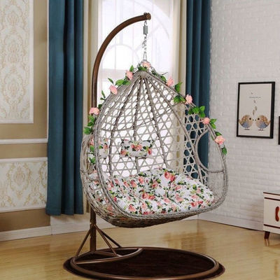 Balcão ao ar livre pátio jardim pátio Pe Rattan Wicker Egg Swing Chair com suporte