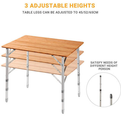 100*65cm Mesa de mesa de madeira de metal de bambu dobrável de piquenique Mesa de jantar para acampamento ao ar livre