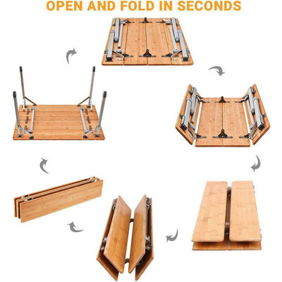 100*65cm Mesa de mesa de madeira de metal de bambu dobrável de piquenique Mesa de jantar para acampamento ao ar livre